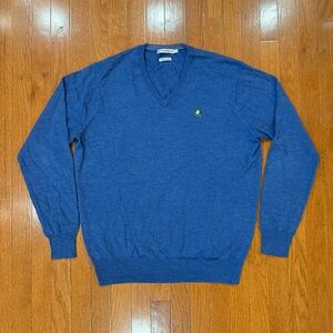Peter Millar 100% Fine Italian Merino Wool V Neck Sweater Mens Large Blue Golf
